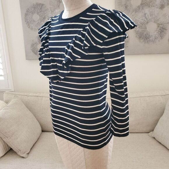 Lauren Ralph Lauren Striped Ruffle Trim Long Sleeve Top sz Sm - Picture 4 of 11